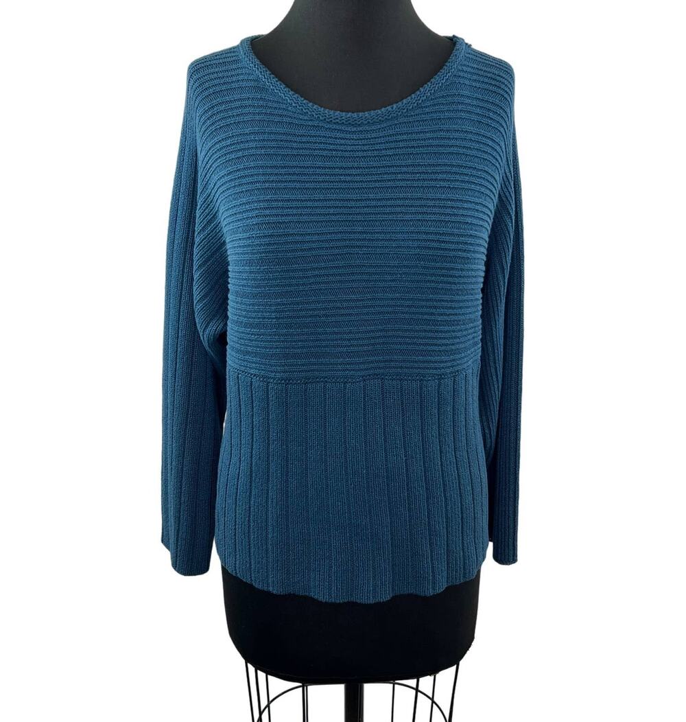 HABITAT To Live In Blue Round Neck Cotton Texture Long Sleeve Pullover Sweater S